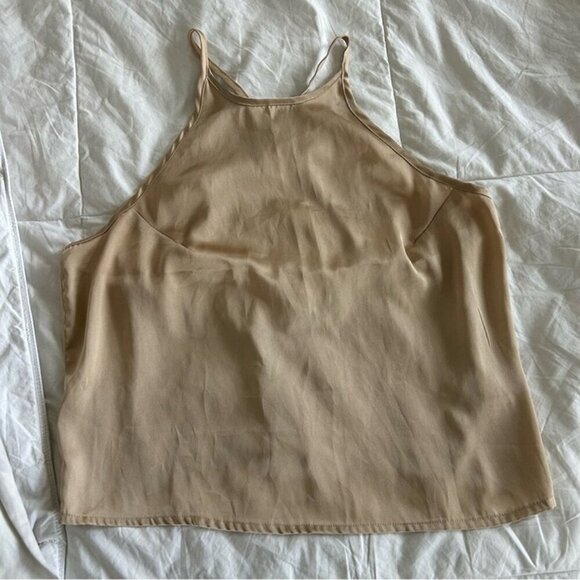 NA-KD Beige Gild Sleeveless Criss Cross Open Back Lace Trim Cami Women’s Medium - Picture 3 of 7